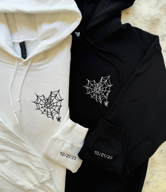 Embroidered Spider Heart Couple Hoodies
