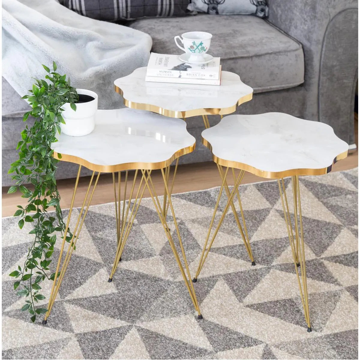 Daisy Nesting Tables With Metal Stand Set of 3
