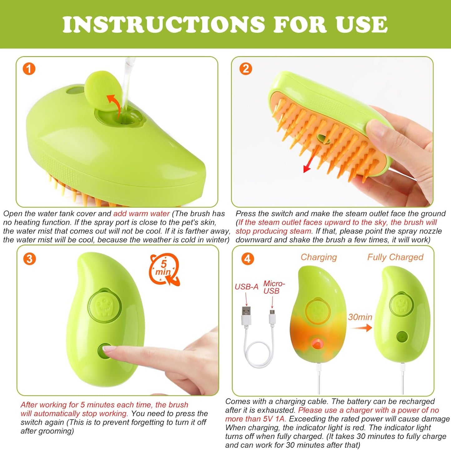 Pet Grooming Steam Brush-Rechargeable